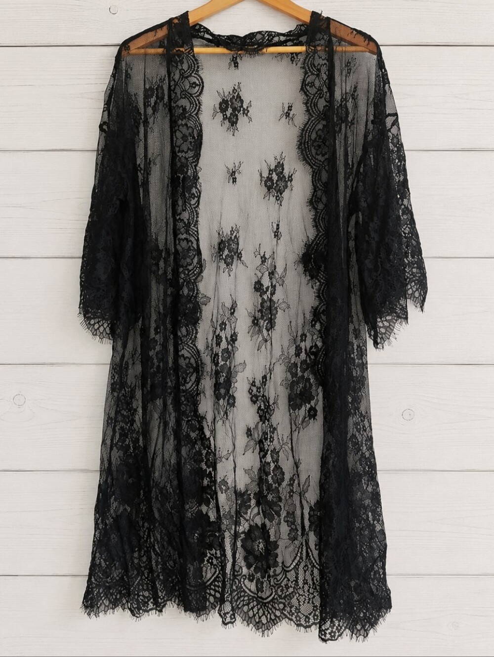 Avid Love Black Sheer Lace Robe Size M